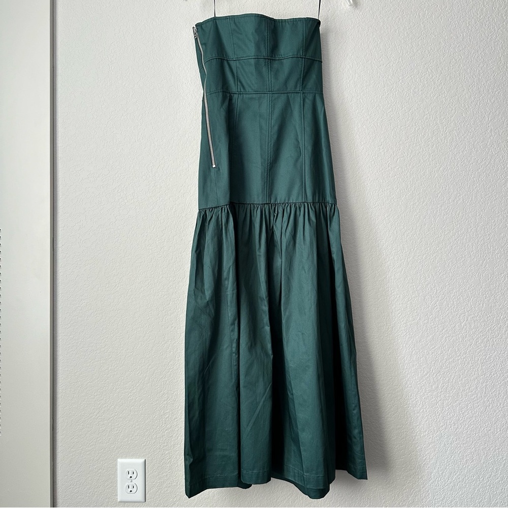 New $119 Zara Green Midi Dress with Topstitching 2550/335 Small - Picture 12 of 14